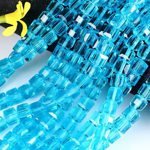 4mm 6mm 8mm Faceted Cube Blue Loose Beads For Jewelry Making Square Bead DIY Bracelet Clear Cube Bea