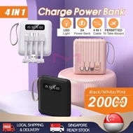 20000mAh Mini PowerBank Portable Powerbank with 4 Cable Emergency Light