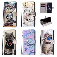 Samsung Galaxy A22 A32 A12 M12 A52 A52S A50 A50S A30S A70 A70S A51 A71 4G 5G Cartoon Kitty Cat Full Protective Painted Colorful Leather Flip Wallet Case Cover