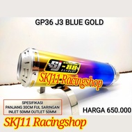 Slincer Silincer Knalpot Racing SJ88 GP36 J3 Blue Gold 30 cm In Out 50