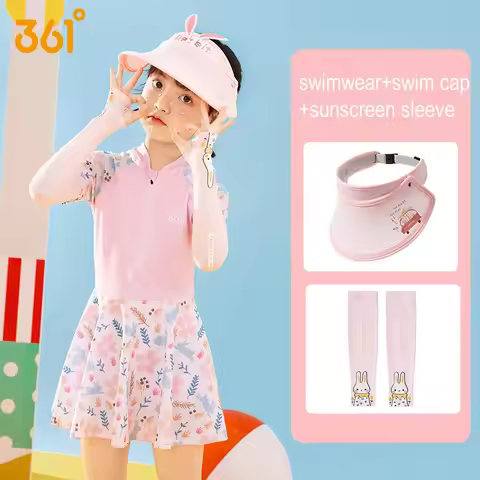 361°Girls One Piece Sun Protection UPF50+Water Sports SwimWear Glasses Cap Quick-Drying Front Zipper