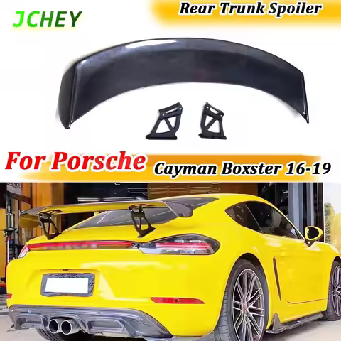 JCHEY Rear Trunk Spoiler Lip Wings Carbon Fiber for Porsche Cayman Boxster 981 986 987 718 GT4 GT 20