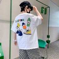 Summer handsome cool kid boy casual cartoon bear print fashionable kids pure cotton T-shirt toddler 