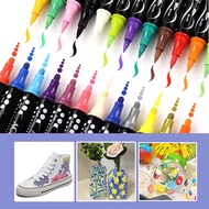 ปากกาสี 12 ชิ้น/เซ็ต ปากกาสีวาดรูป ปากการะบายสี 12 Colors Dual Tip Brush Pens Acrylic Painting Colouring Markers for Kids Art