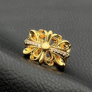 Ćhřomę & Ĥeaŕts S925 เงินสเตอร์ลิงแหวนผ่าเปิดชุบทอง22K ชายและหญิงมีช่องเฉพาะแหวนฮิปฮอปคลาสสิก