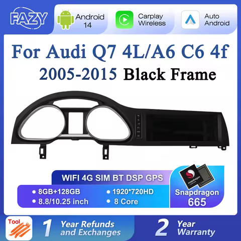 FAZY Android 14 Auto Radio CarPlay For Audi A6 C6 4f For Audi Q7 4L 2005-2015 MMI 2G 3G Multimedia P