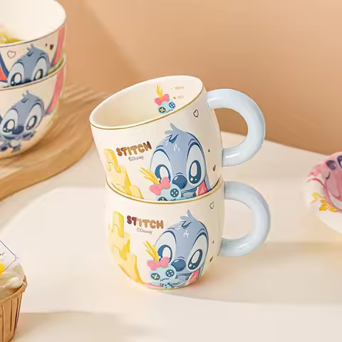 Cute Winnie The Pooh Ceramic Mug Lotso Home Office Coffee Cups Cartoon Stitch High-quality Couple Wa