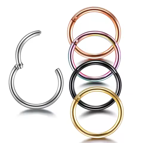 1PC 12G-20G Septum Piercing Surgical Steel Clicker Hinged Segment Ring Goth Nose Hoop Earrings Lip E