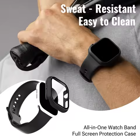2 In 1 Case Film Silicone Smart Watch Strap For Apple Watch Ultra 3 Series 11 10 SE 9 8 Protective C