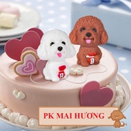 Birthday Cake Accessories - 1 Brown Dog, White Dog Decorated With Birthday Cake