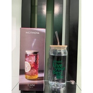 Cany 550ml hrblife wooden lid glass cup free straw