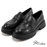 FM SHOES British Style Sawtooth Genuine Leather Heightened Loafers Black