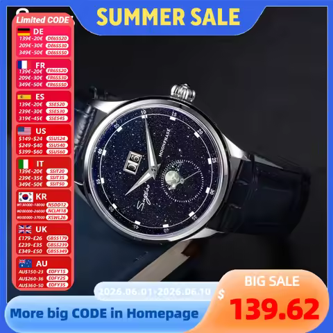 Sugess Moonphase Watch of Men 40mm Automatic Mechanical Wristwatches Origin ST2528 Movement Stainles