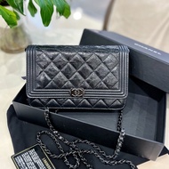 Chanel • 經典Le Boy 全黑油臘皮So Black鏈條包Woc 🈶保卡