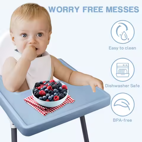Full-coverage silicone placemat for IKEA high chairs—dishwasher-safe, BPA-free, designed for toddler