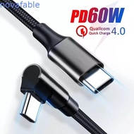 NOVAFABLE​ 90 Degrees Type C Cable, Nylon Braid 90 Degrees PD 60W Quick Charger Cord, Elbow Quick Ch