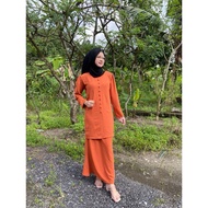 Baju Kurung Moden Baju Raya Brick Oren Baju Kurung Oren bata Perempuan Murah Viral Baju Raya 2024