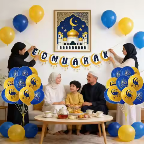 EID Mubarak LED Moon Star Castle Banner Balloon Ramadan Decoration Islam Muslim Festival Party Suppl