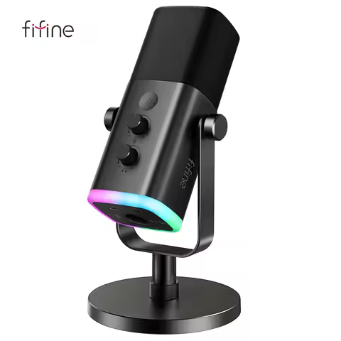 FIFINE USB/XLR Dynamic Microphone with Touch Mute Button,Headphone jack,I/O Controls,for PC PS5/4 mi