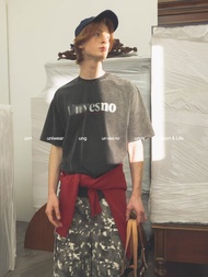 Unvesno(UN) 消散LOGO水洗做舊圓領寬松男女短袖T恤