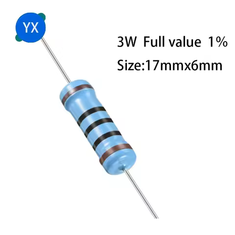 20PCS 3W Metal Film Resistor 1% Five-color Ring Power Resistor 0.1R~1M 3.3 4.7R 10R 100R 220R 470R 1
