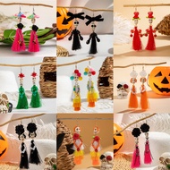 Halloween Funny Funny Skull Tassel Rice Bead Earrings Unique Creative Rose Earrings 10.8G