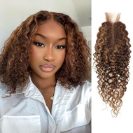 ALHER Long Deep Part 2x6 Closure Water Wave Honey Blonde Highlight, Ombre Brown and Blond Wet and Wa