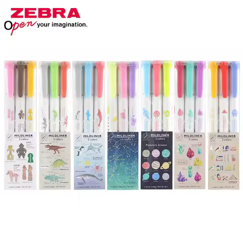 3-color Set ZEBRA Markers Cute Kawaii WKT7 Highlighter Mildliner Art Supplies Office Accessories Dou