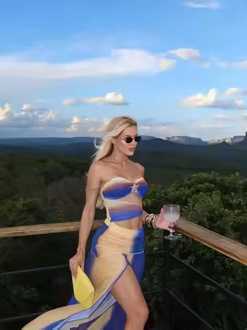 Bandage Swimwear with Skirt Slit Skirt Gradient Swimsuit Long Skirt Suit Swimsuits Women Bathing Sui