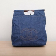 CHANEL 中古丹寧牛仔直柄玳瑁手提包牛仔藍4開肩背包