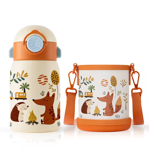 Fjbottle 400ml Kids Water Bottle Cartoon Pattern Thermos Cup Stainless Steel Insulated Bottle Childr