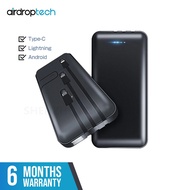 AIRDROPTECH 10000mAh Power Bank 3 in 1 Built-in cables Type C Lightning micro USB PowerbankCables