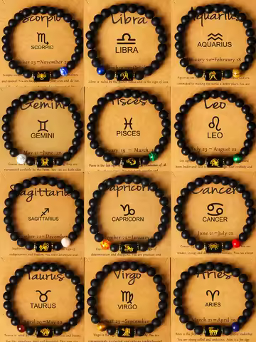 12 Zodiac Sign Virgo Leo Libra Horoscope Bracelets Women 8mm Natural Stone Beads 12 Constellation Br
