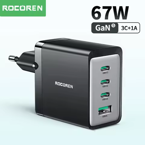 Rocoren 67W GaN Charger PD QC Quick Charge 4.0 3.0 USB Type C Charger Portable Fast Charger For iPho