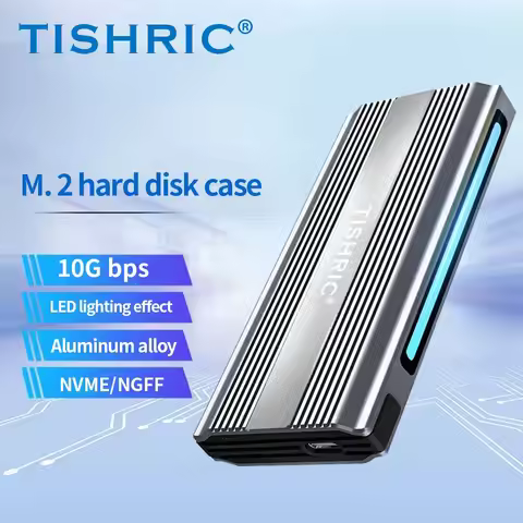 TISHRIC RGB Enclosure NVME/NGFF SSD Case Portable Hard Drive Box Type-C/3.1 SSD Dual Protocol Hard D