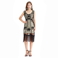 European-American Style 1920s Inspired Sequined Fringe Dress