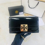 [With Box] 2023 New Tory Burch Chain Bag Lacquer Leather Crossbody Small Bag PU Fabric