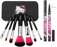 SINJHA GOLD 7 Pcs Black Makeup Brushes Set with 36H Pencil Eyeliner - (Pack of 8)