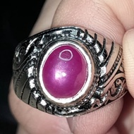 Rubynatural (includes Ring) Dim: 9x7.5x5mm Pink Soft Birma Color Oval Cabochon + Balinese Carved Alp