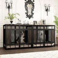 Furniture Dog Crate, 71" Heavy Duty Wood Dog Cage Kennel House Furniture with a Removable Divider, I