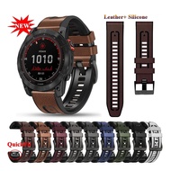 QuickFit 22 26mm Strap For Garmin Epix Gen 2 Leather+Silicone Band Fenix 7 7X Pro 47 51mm 5X Plus 6X 6 Enduro Bracelet Watchband