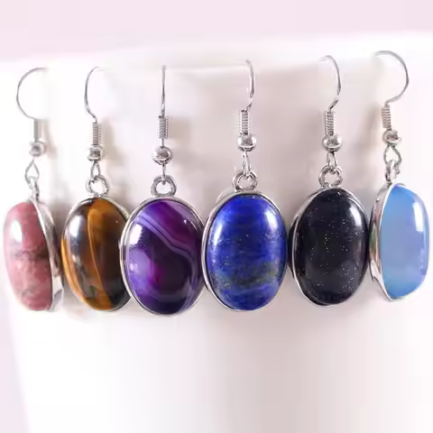 Natural Stone White Opal Howlite Dangle Earrings for Women Gem Blue Lapis Cabochon CAB Oval Beads Dr