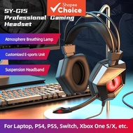 SY-G15 Black Gaming Earphones with RGB Light Noise Cancelling Mic for PC Laptop