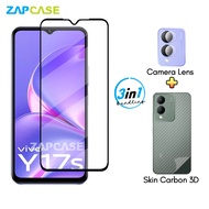Vivo Y17S Tempered Glass 3 IN 1 Package Free Camera Lens And Skin Carbon