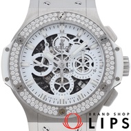 宇舶Big Bang Aero Bang全白計時碼錶，44毫米，鑲鑽錶圈，日本限量版，型號311.SE.2010.RW.1104.JSM12，原廠錶盒和保固卡，不鏽鋼/鈦金屬/橡膠錶帶，男士腕錶，透明