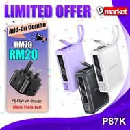 Awei P87K 10000mAh Powerbank 30W Fast Charging Power Bank Built-In Cable Pawer Bank Portable Bank Ku