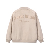 เสื้อแจ็คเก็ตเบสบอลสไตล์อเมริกันสองด้าน F-Curve ผ้าคลุมหนังแกะเทียม ทรงหลวม ปกโปโล ซิป ผ้าฝ้ายโพลีเอ