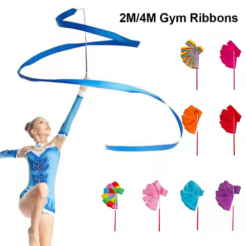 Twirling Dance Ribbon Gymnastic Streamer with Rod 2M/4M Colorful Ballet Ribbon Fitness Art Performan