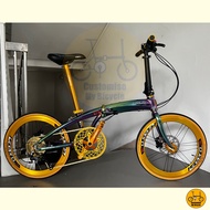 Crius Velocity 22” • 9 Speeds Shimano • Litepro Wheelset Crank Chainring • Oil Slick Gold • 451 tyres 20 inches • Folding Foldable Foldie Bifold Bicycle Bike Bifold • Fnhon Blast Master Gust Tornado Dahon Tern Bifold • Customise My Bicycle •