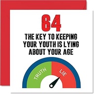 Funny 64th Birthday Card for Men Women - Keys to Youth - Happy Birthday Card for Dad, Mom, Grandad, 
